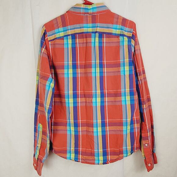 Hollister red madras plaid button up shirt Large long sleeve Preppy Dopamine - Picture 2 of 5